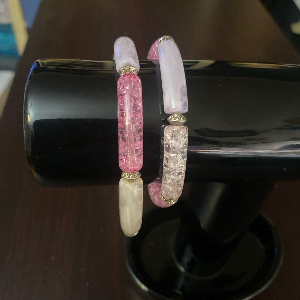 Pink Gradient Bangle Crystal Bracelets set of 2